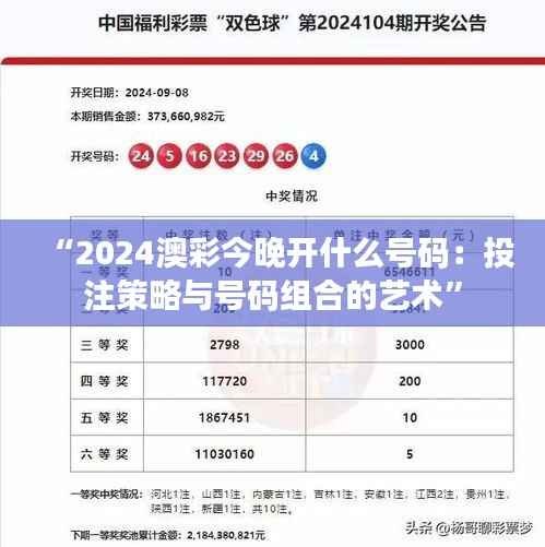 “2024澳彩今晚開什么號碼：投注策略與號碼組合的藝術”