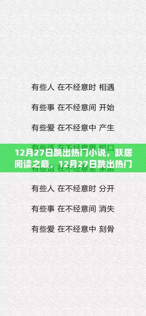 12月27日熱門小說躍居閱讀之巔，全面評測與介紹