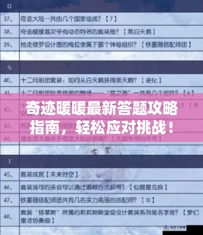 奇跡暖暖最新答題攻略指南，輕松應(yīng)對挑戰(zhàn)！