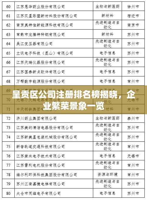 呈貢區公司注冊排名榜揭曉，企業繁榮景象一覽