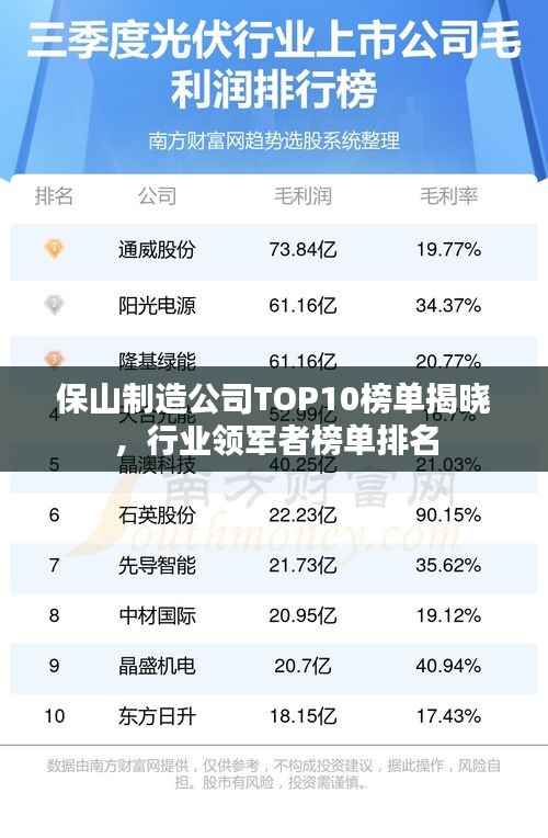 保山制造公司TOP10榜單揭曉，行業領軍者榜單排名