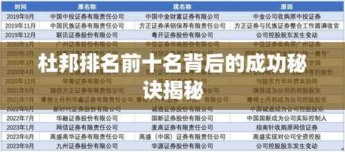 杜邦排名前十名背后的成功秘訣揭秘