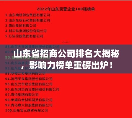 山東省招商公司排名大揭秘，影響力榜單重磅出爐！