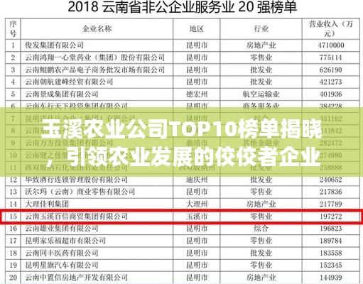 玉溪農業公司TOP10榜單揭曉，引領農業發展的佼佼者企業