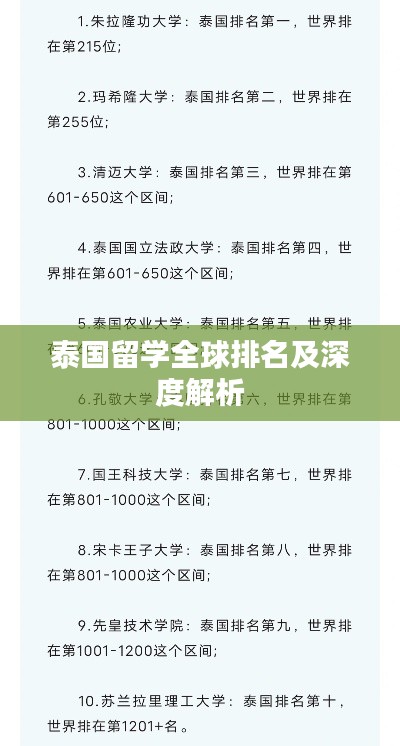 泰國(guó)留學(xué)全球排名及深度解析